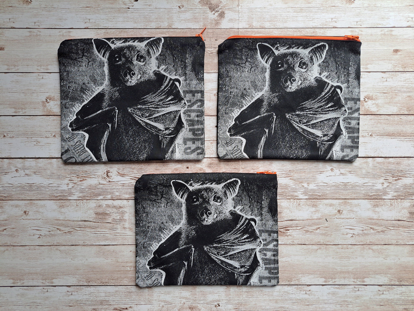 Bat Zipper Pouch | Limited Edition | Unique Art Pouch | Hand Screen Printed Accessory Pouch