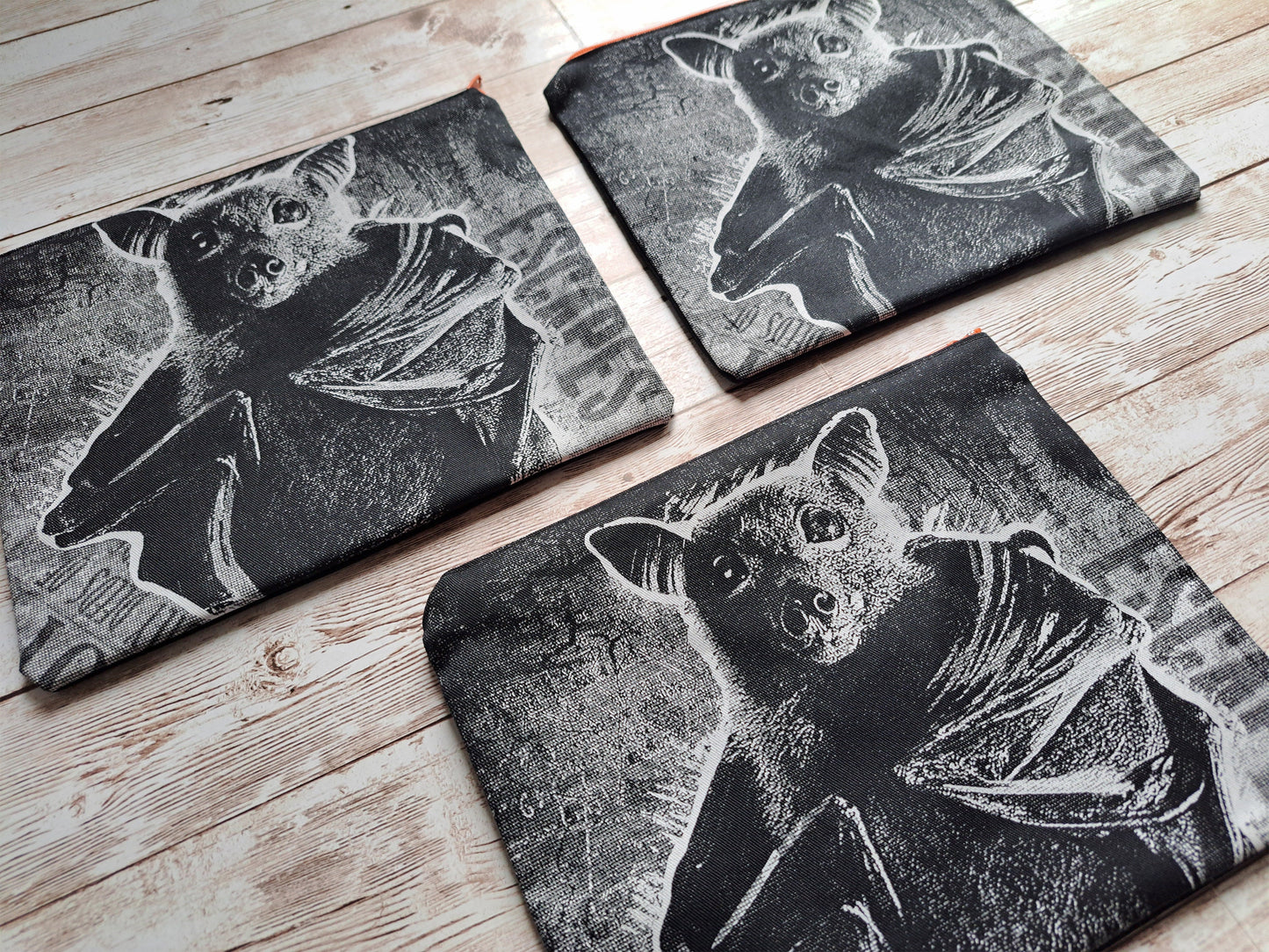 Bat Zipper Pouch | Limited Edition | Unique Art Pouch | Hand Screen Printed Accessory Pouch