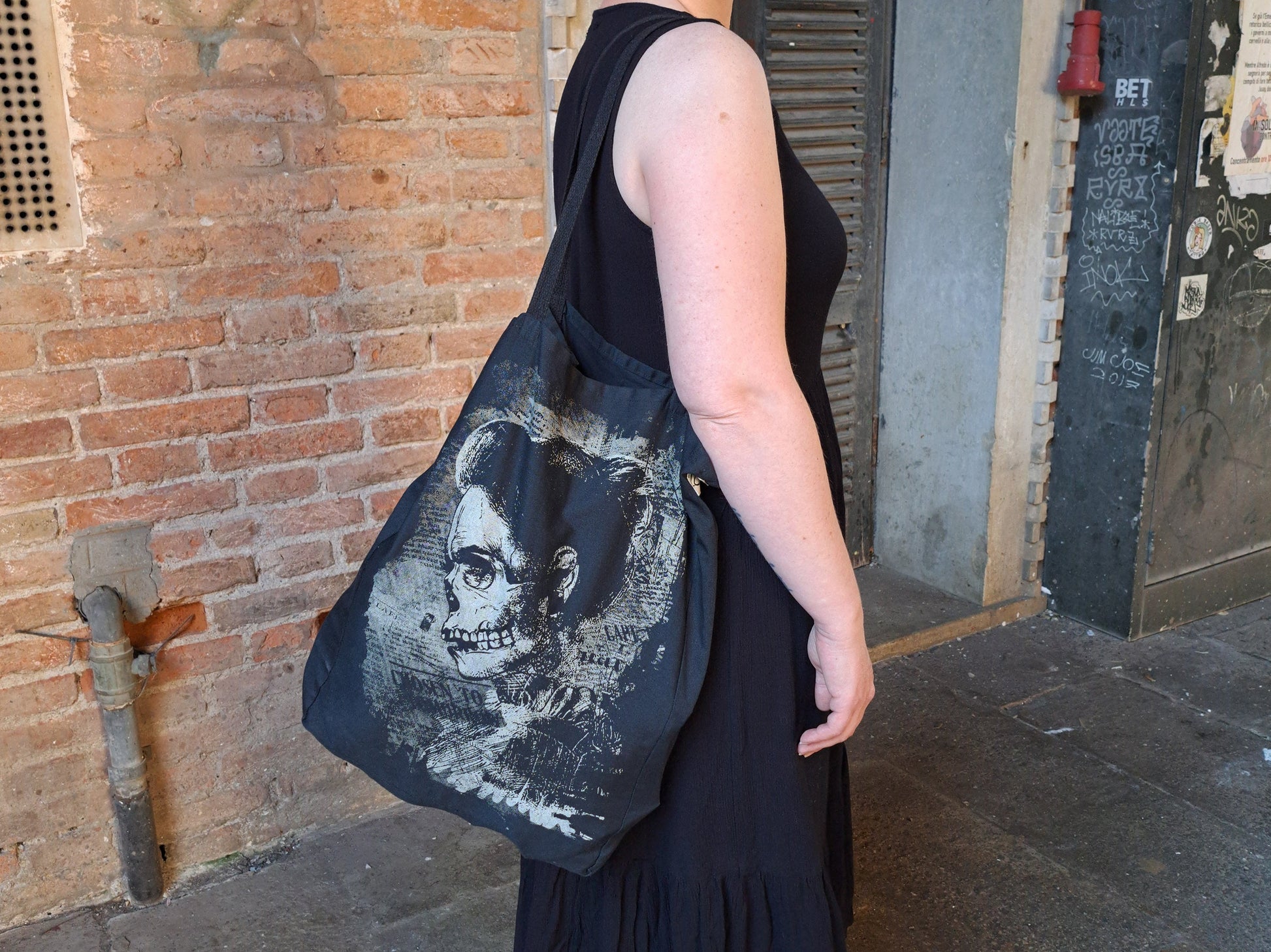 Lady Skull Tote Bag | Unique Screen Printed Tote | Handmade Tote Bag