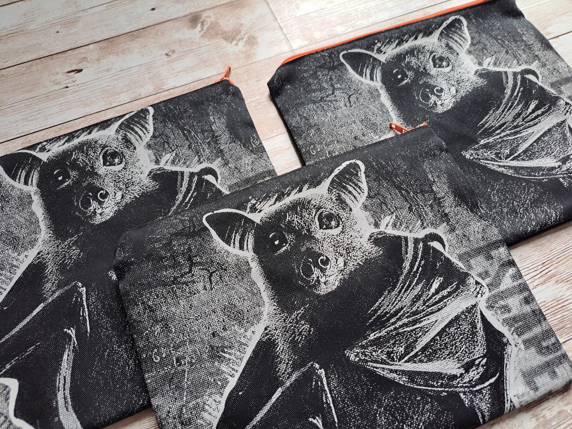 Bat Zipper Pouch | Limited Edition | Unique Art Pouch | Hand Screen Printed Accessory Pouch