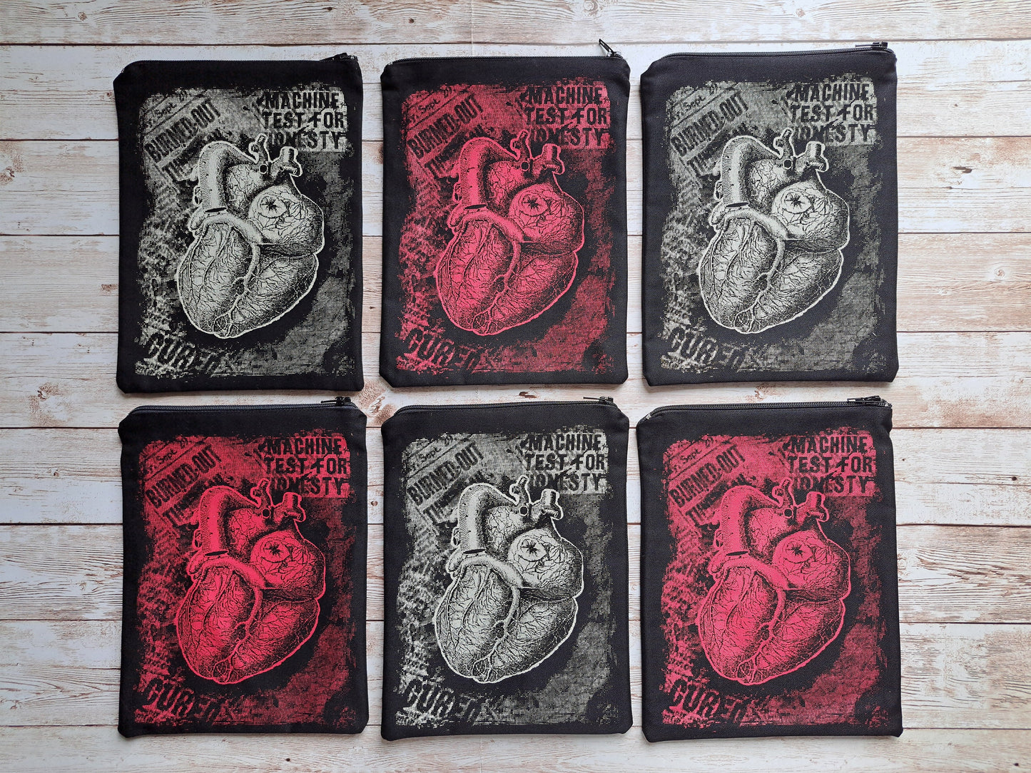 Heart Anatomy Zipper Pouch | Machine Test For Honesty | Unique Art | Screen Printed Pouch