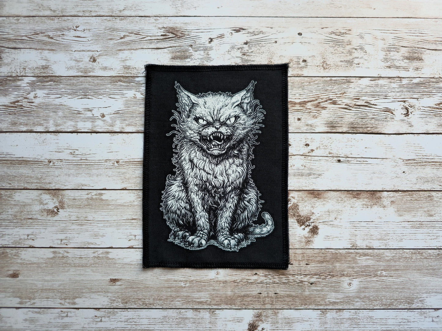 Freaky Cat | Screen Printed Patch | Handmade Sew On Patch