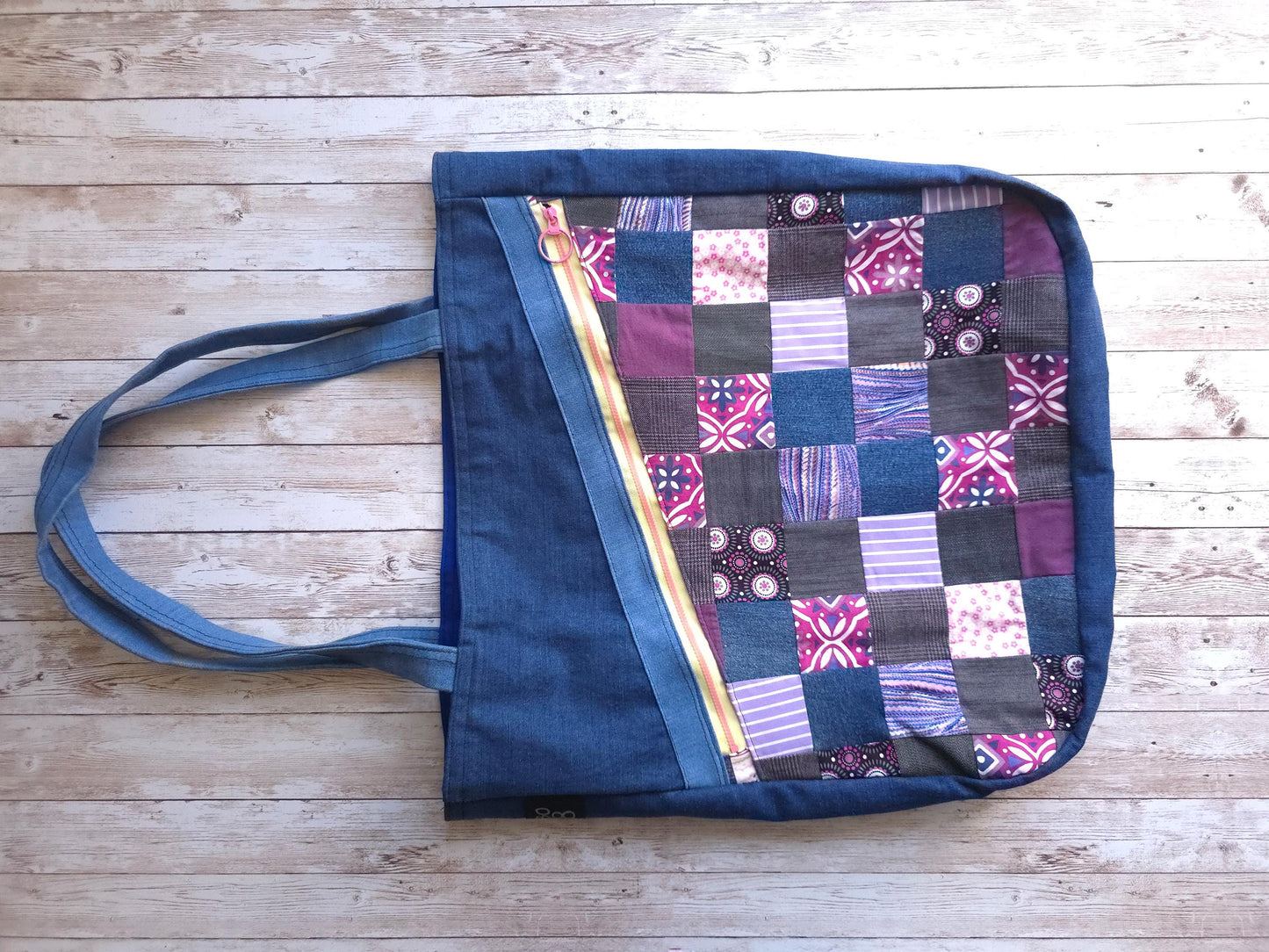 Purple Patchwork Jeans Bag | Handmade Shoulder Bag