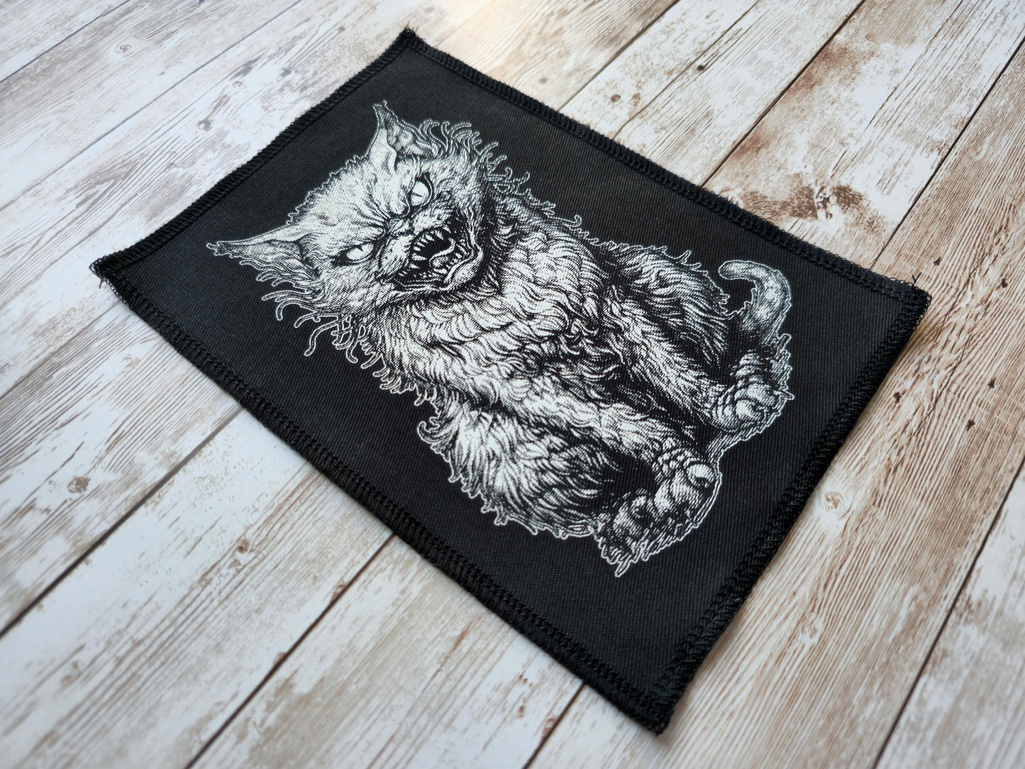 Freaky Cat | Screen Printed Patch | Handmade Sew On Patch