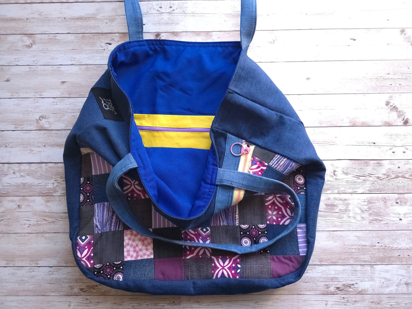 Purple Patchwork Jeans Bag | Handmade Shoulder Bag