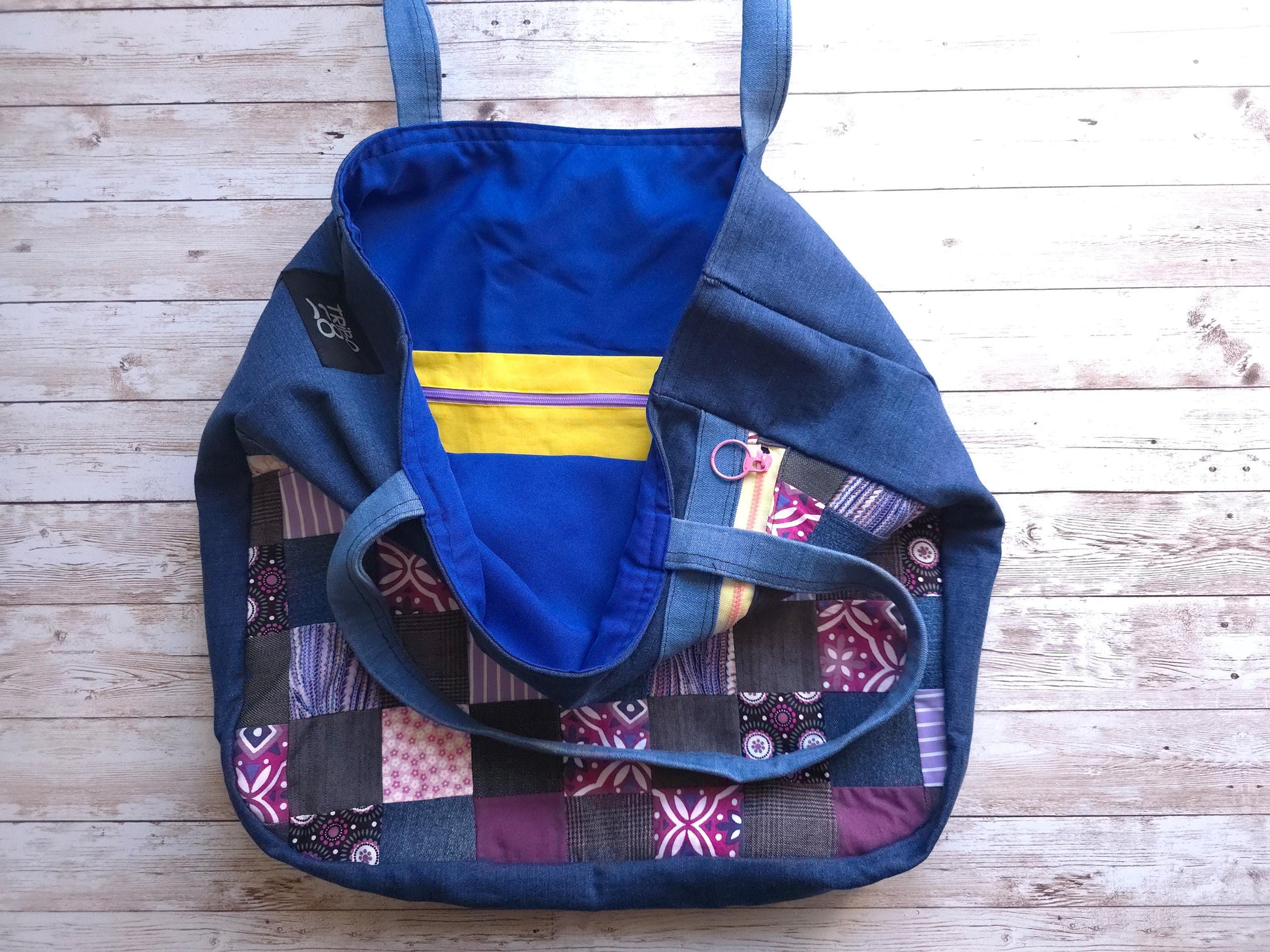 Purple Patchwork Jeans Bag | Handmade Shoulder Bag