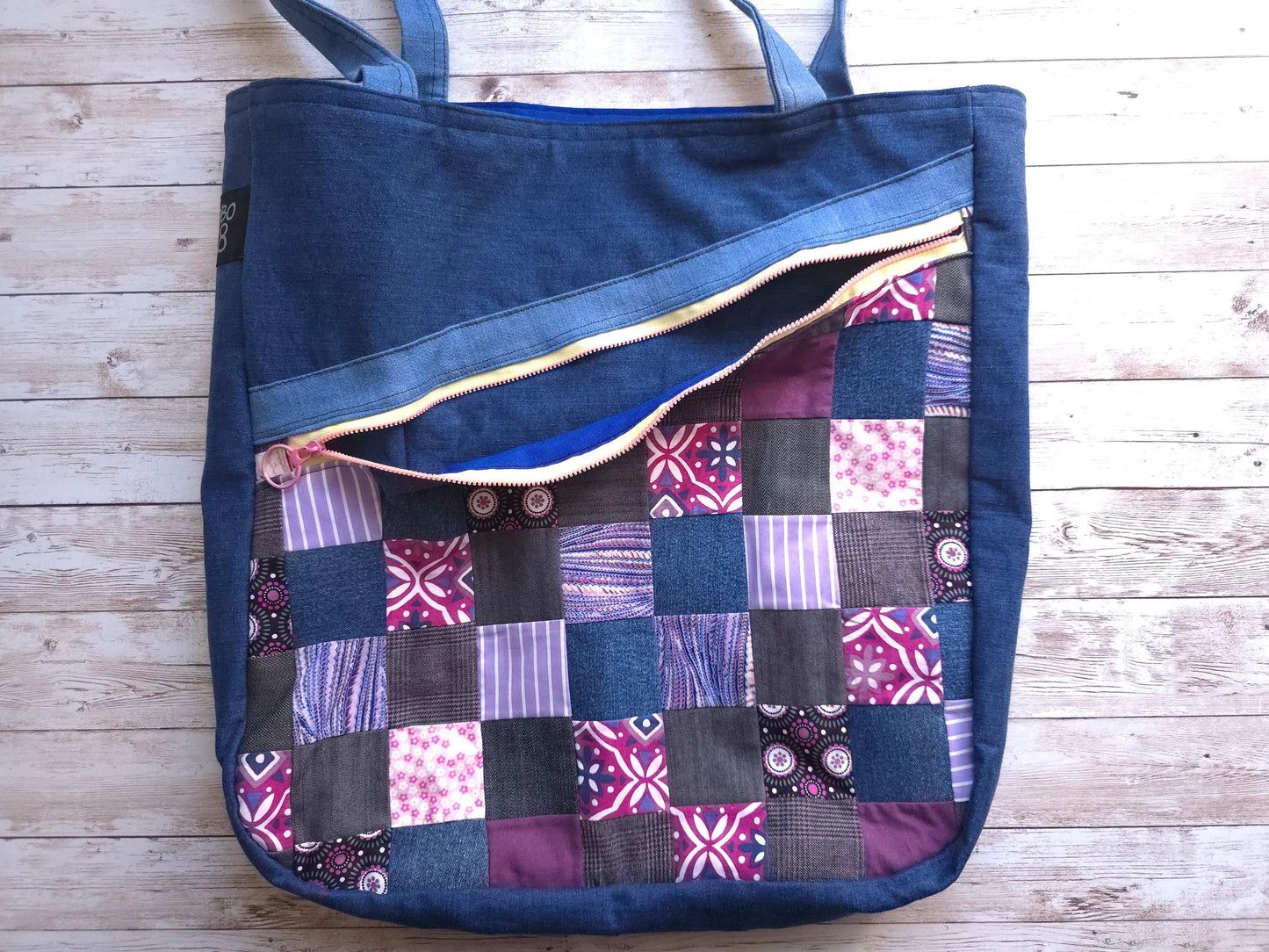 Purple Patchwork Jeans Bag | Handmade Shoulder Bag