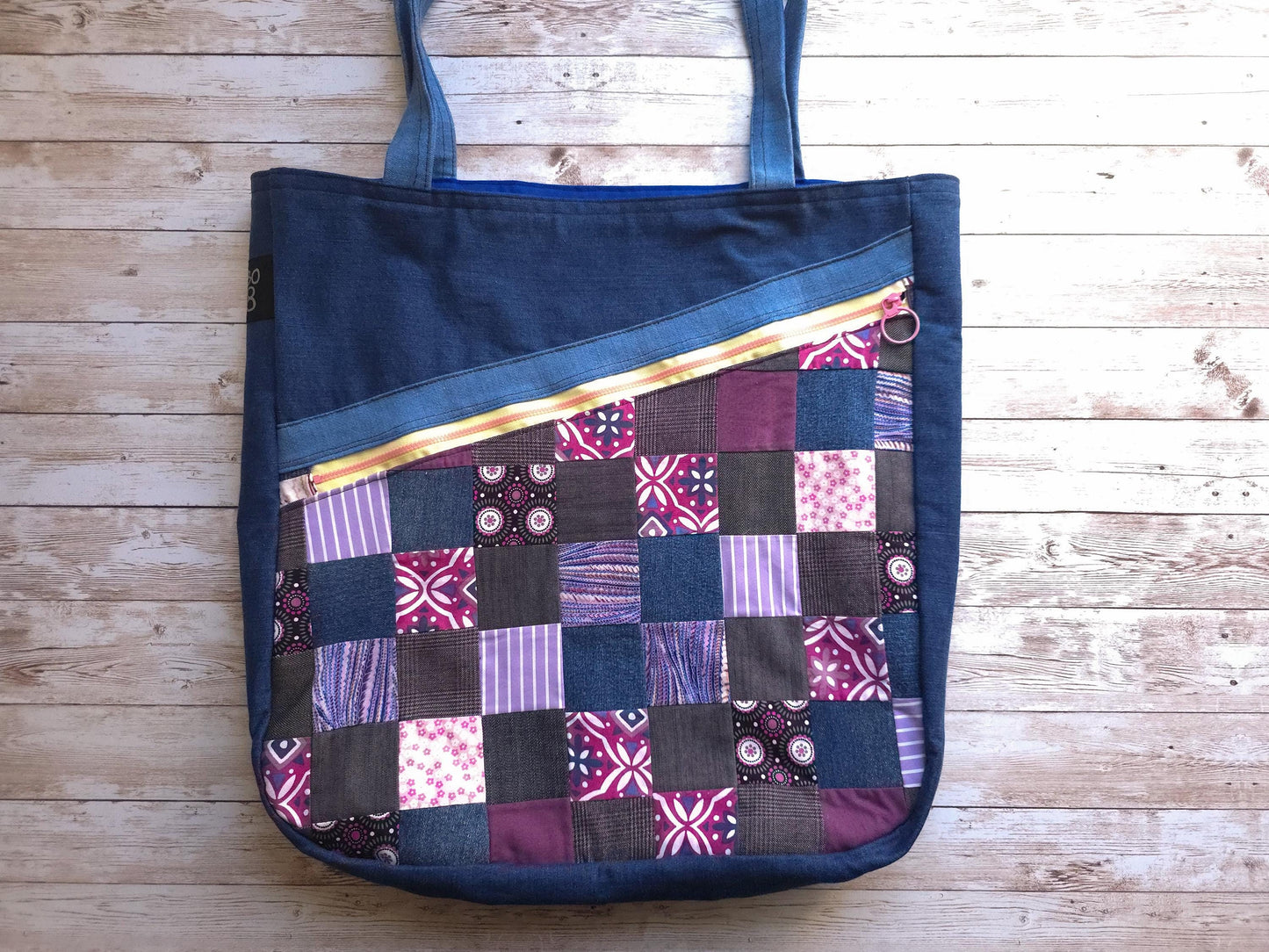 Purple Patchwork Jeans Bag | Handmade Shoulder Bag